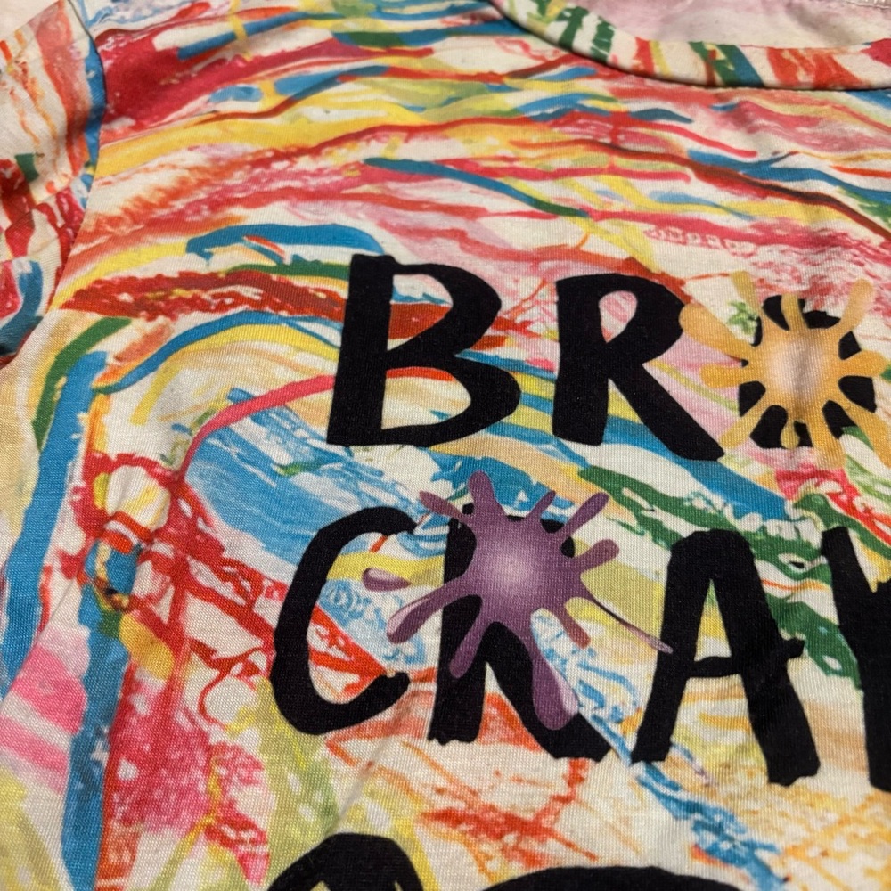 NWOT Vibrant Colorful Statement Top “Broken Crayons Still Color” S Scribble Art - Picture 6 of 7